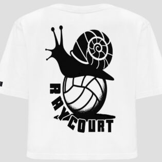 Camiseta oversize Raycourt caracol sobre balon blanca espalda