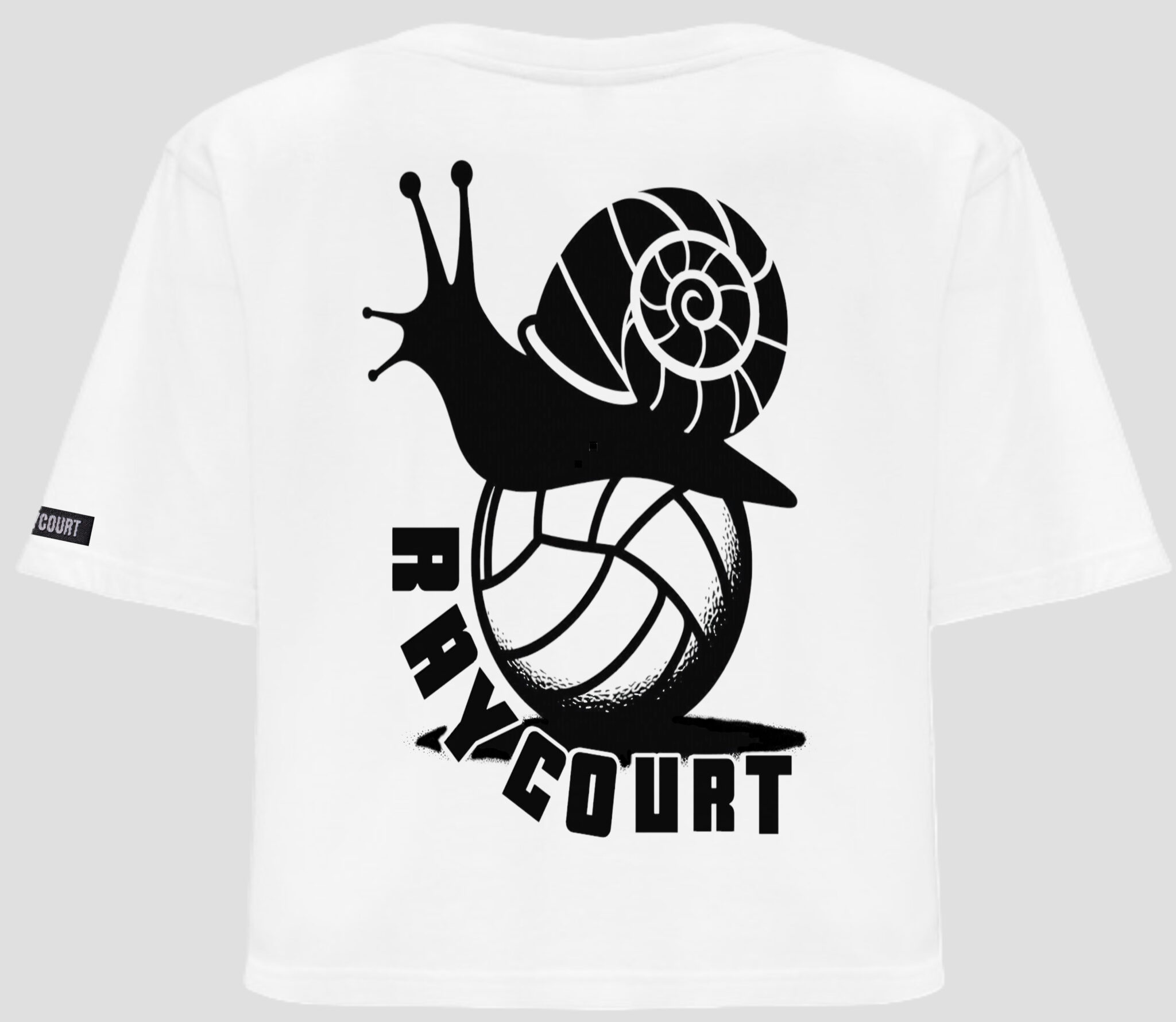 Camiseta oversize Raycourt caracol sobre balon blanca espalda
