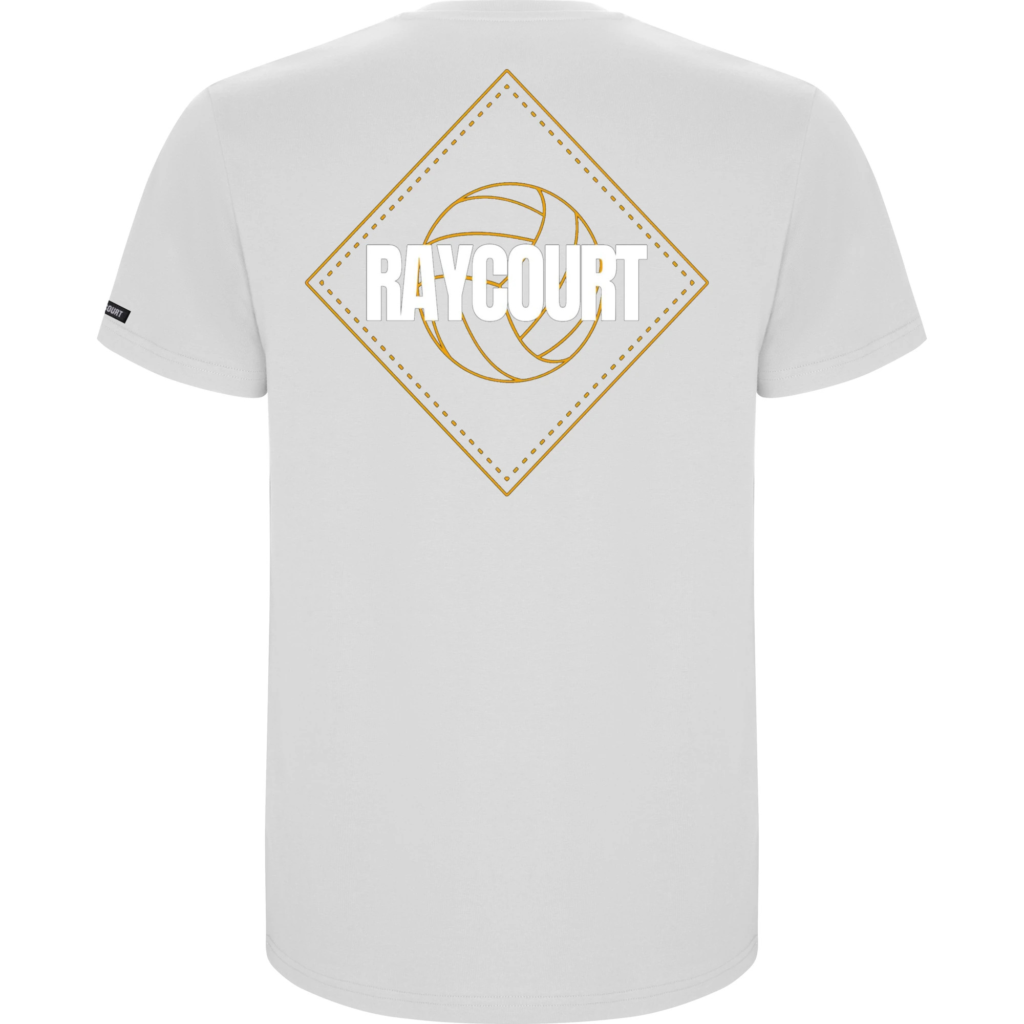 Camiseta de manga corta con un gran logo de Raycourt en la espalda.