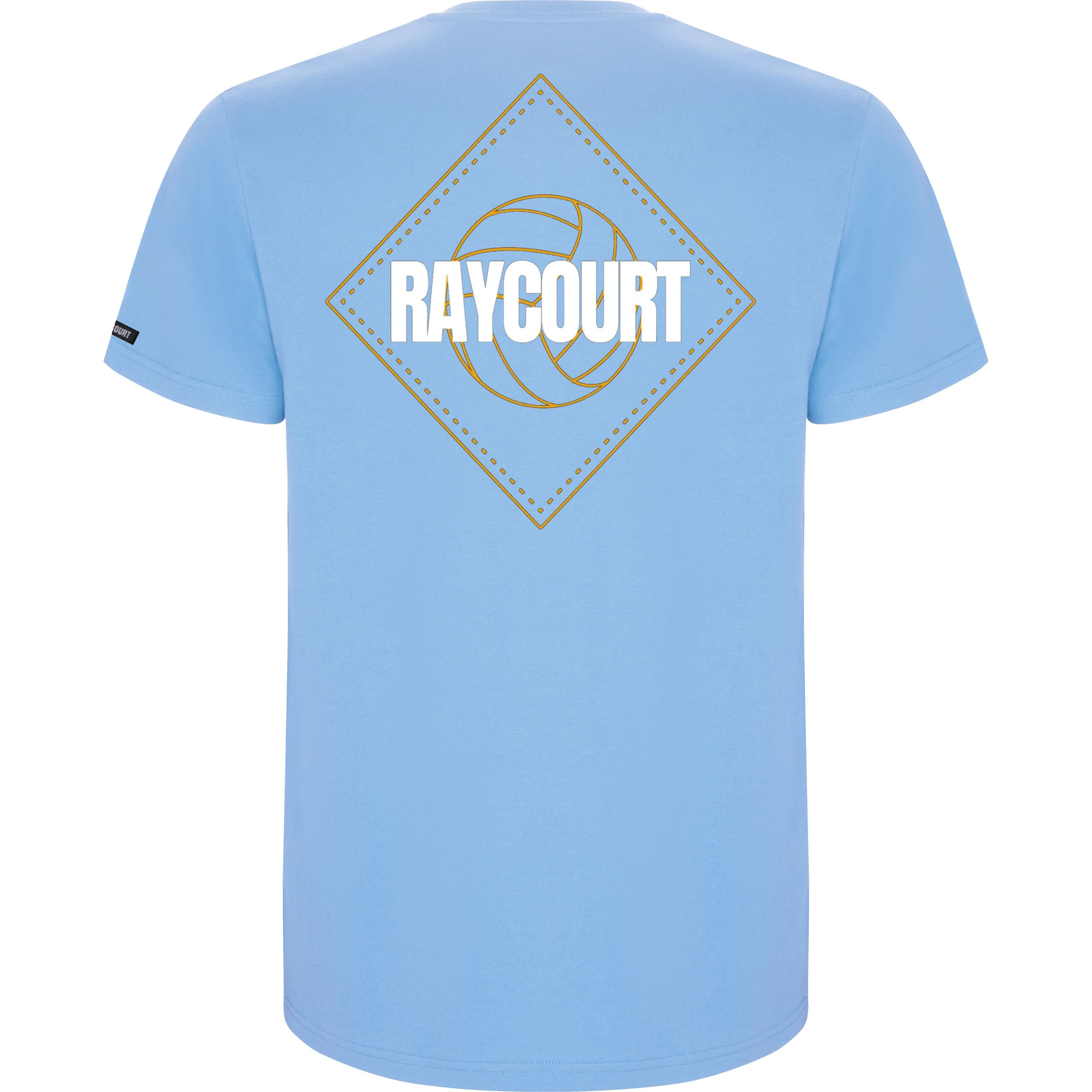 Camiseta de manga corta con un gran logo de Raycourt en la espalda.